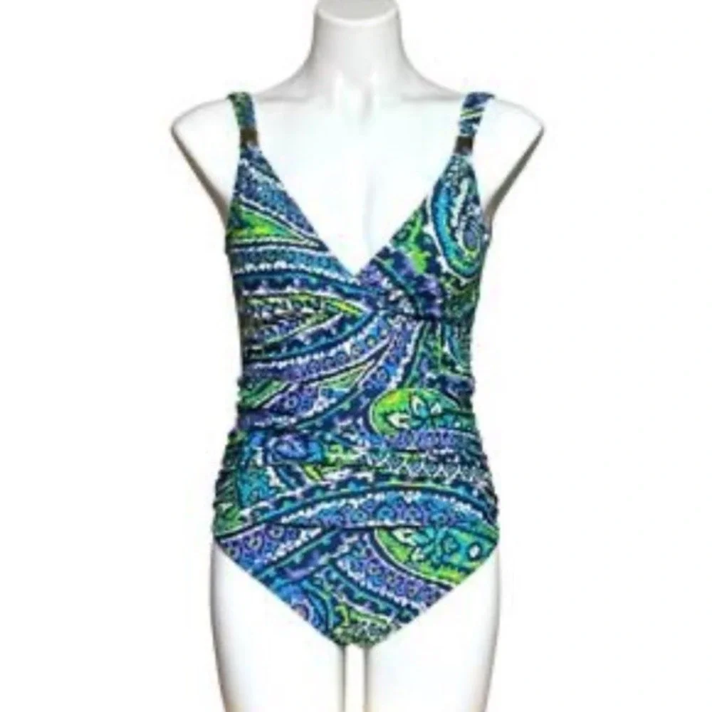 Lauren Ralph‎ Lauren One Piece 12 Paisley Floral Underwire Tummy Control $116